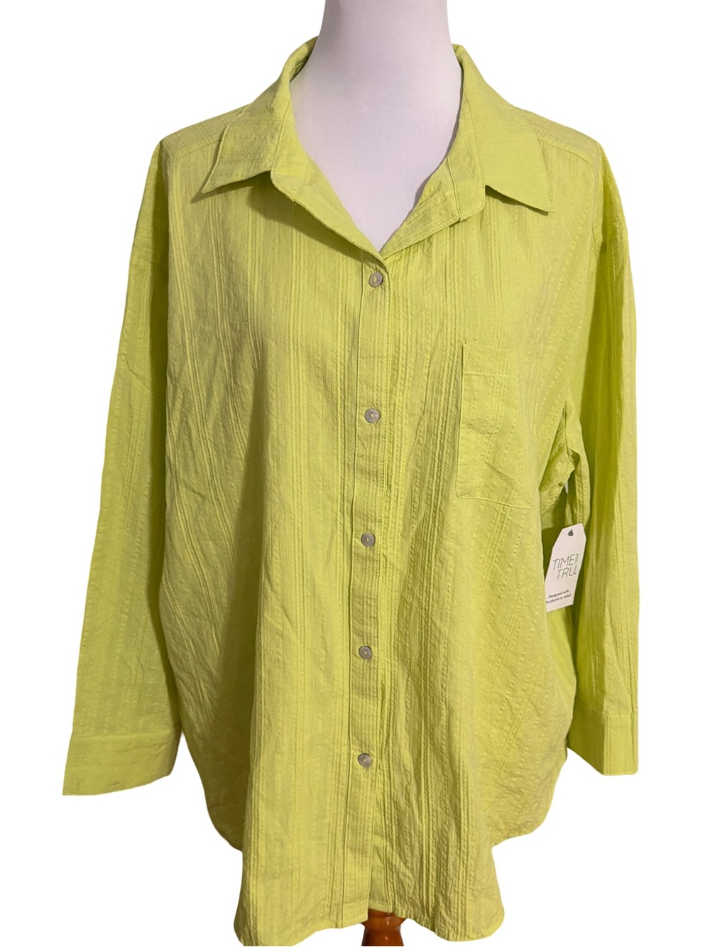 Time and Tru Lime Green Button-Front Women's Shirt